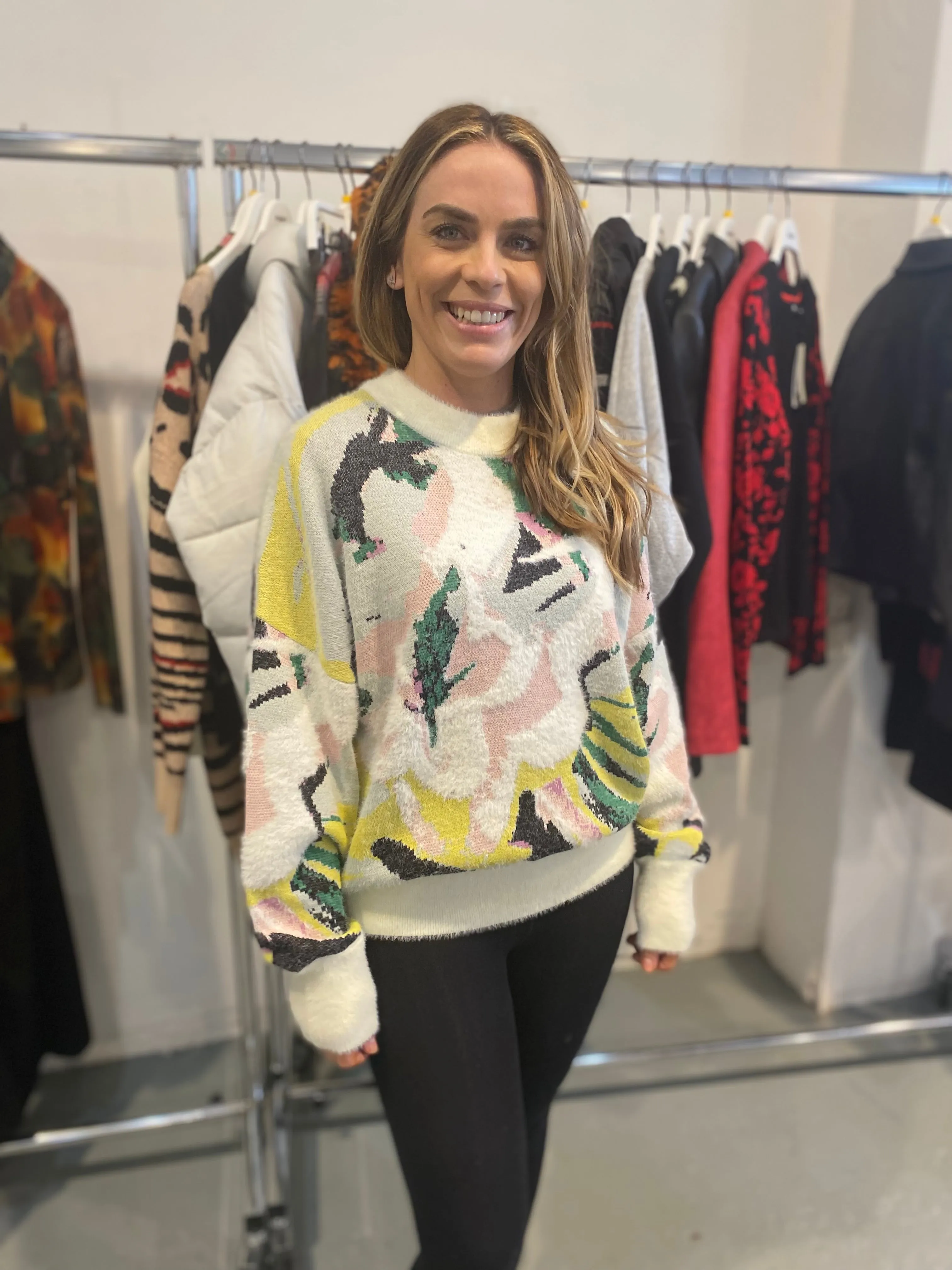 Desigual Tropi Oversized Arty Pastel Fluffy Jumper 23WWJF42