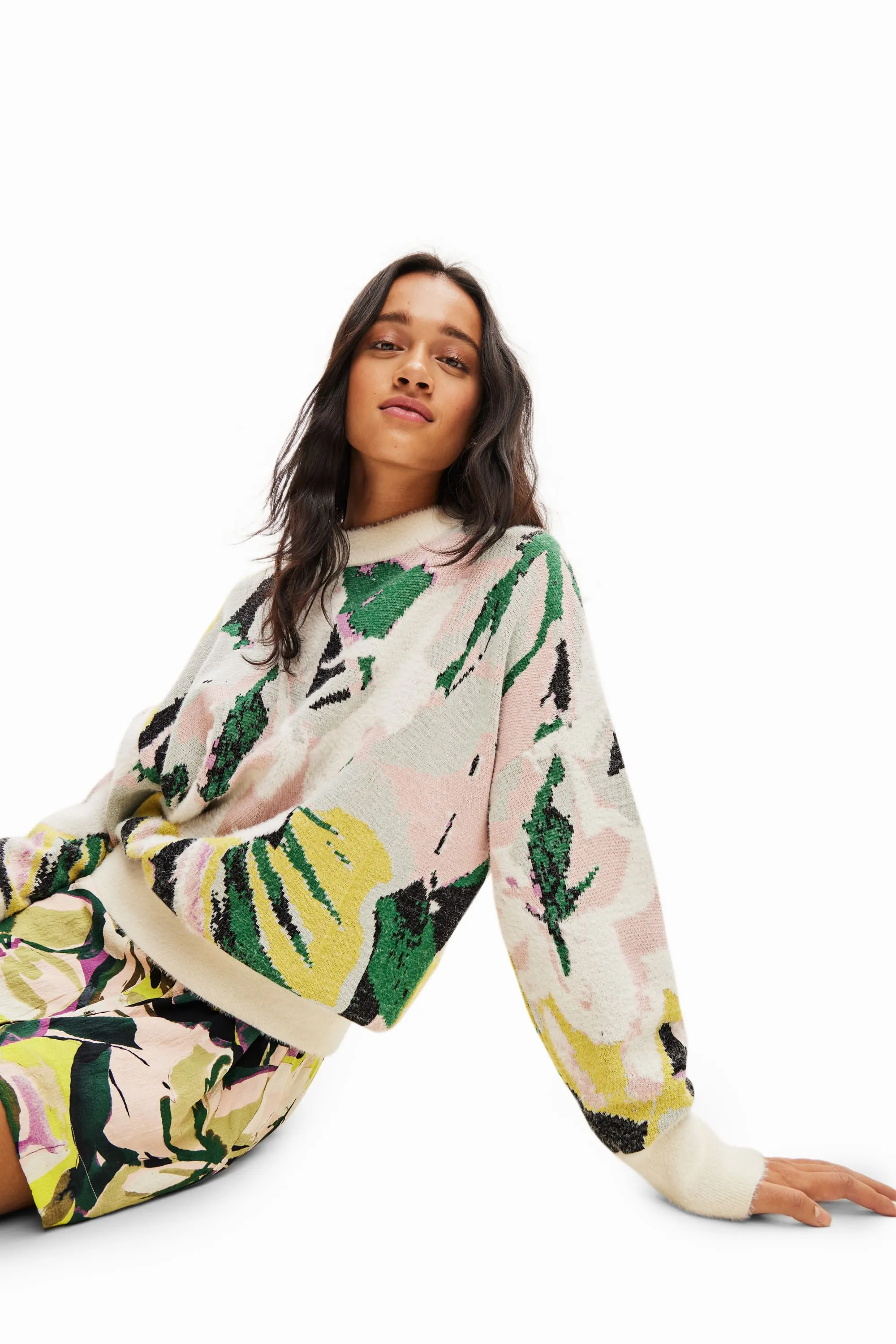 Desigual Tropi Oversized Arty Pastel Fluffy Jumper 23WWJF42