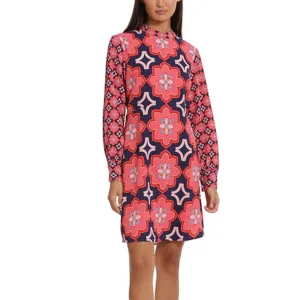 DONNA MORGAN Women's Mock Neck Long Sleeve Floral Print Shift Mini Dress