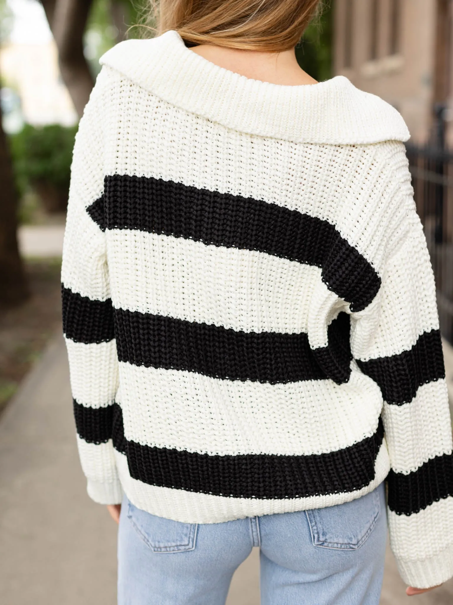 Elan V-Neck Notched Stripe Sweater