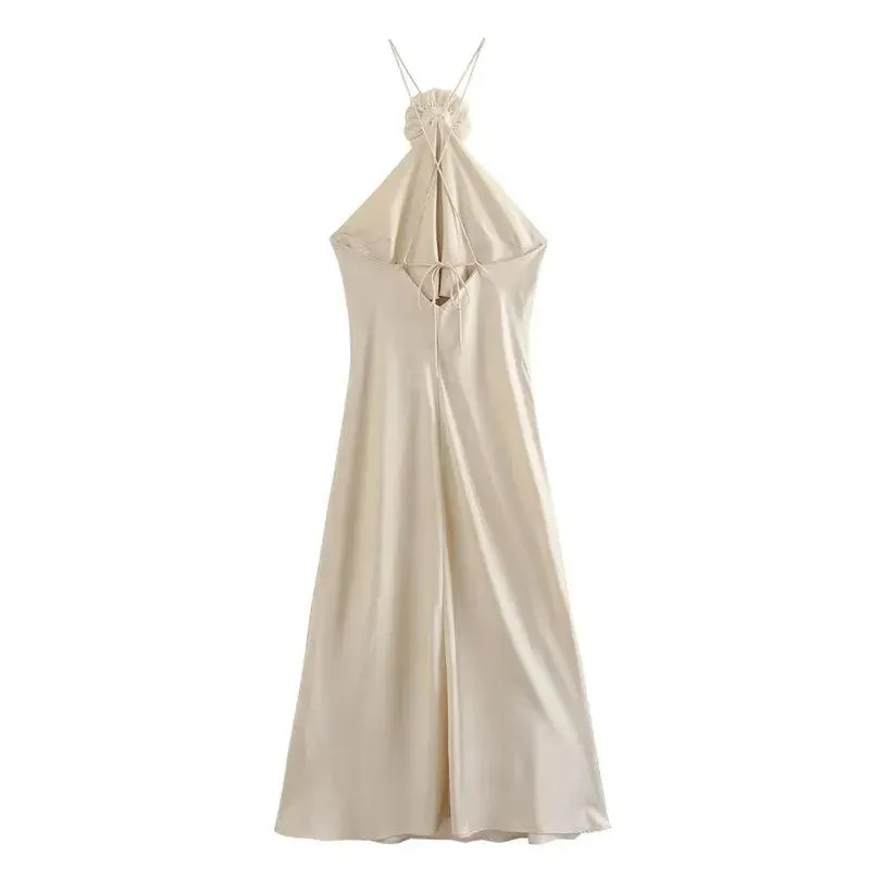 Elegant Satin Halter Evening Gown: Stylish Women's Dress