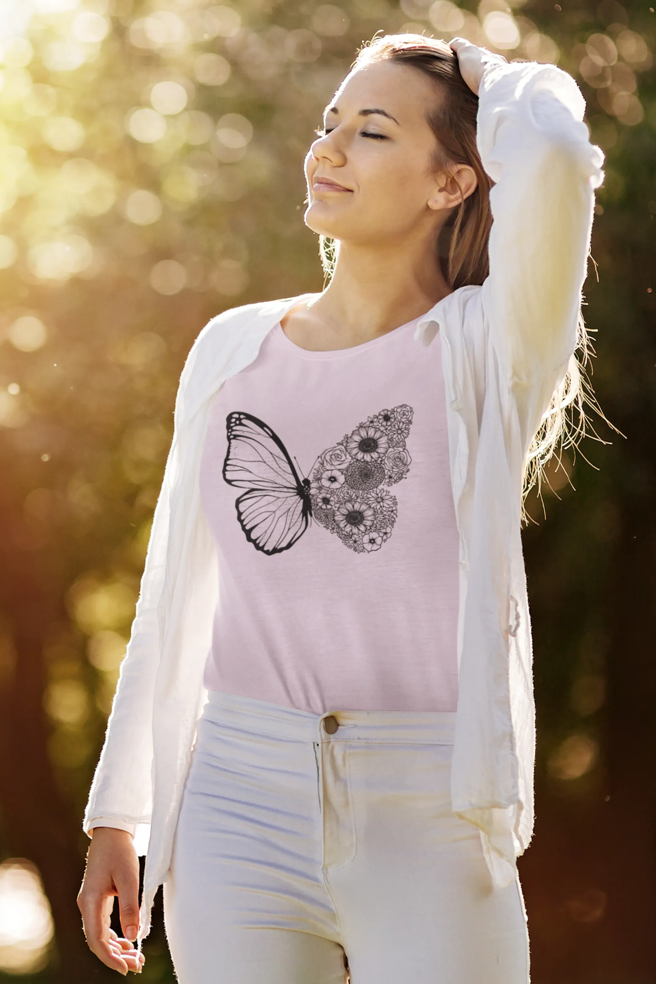 Floral Butterfly Printed Scoop Neck T-shirt for women