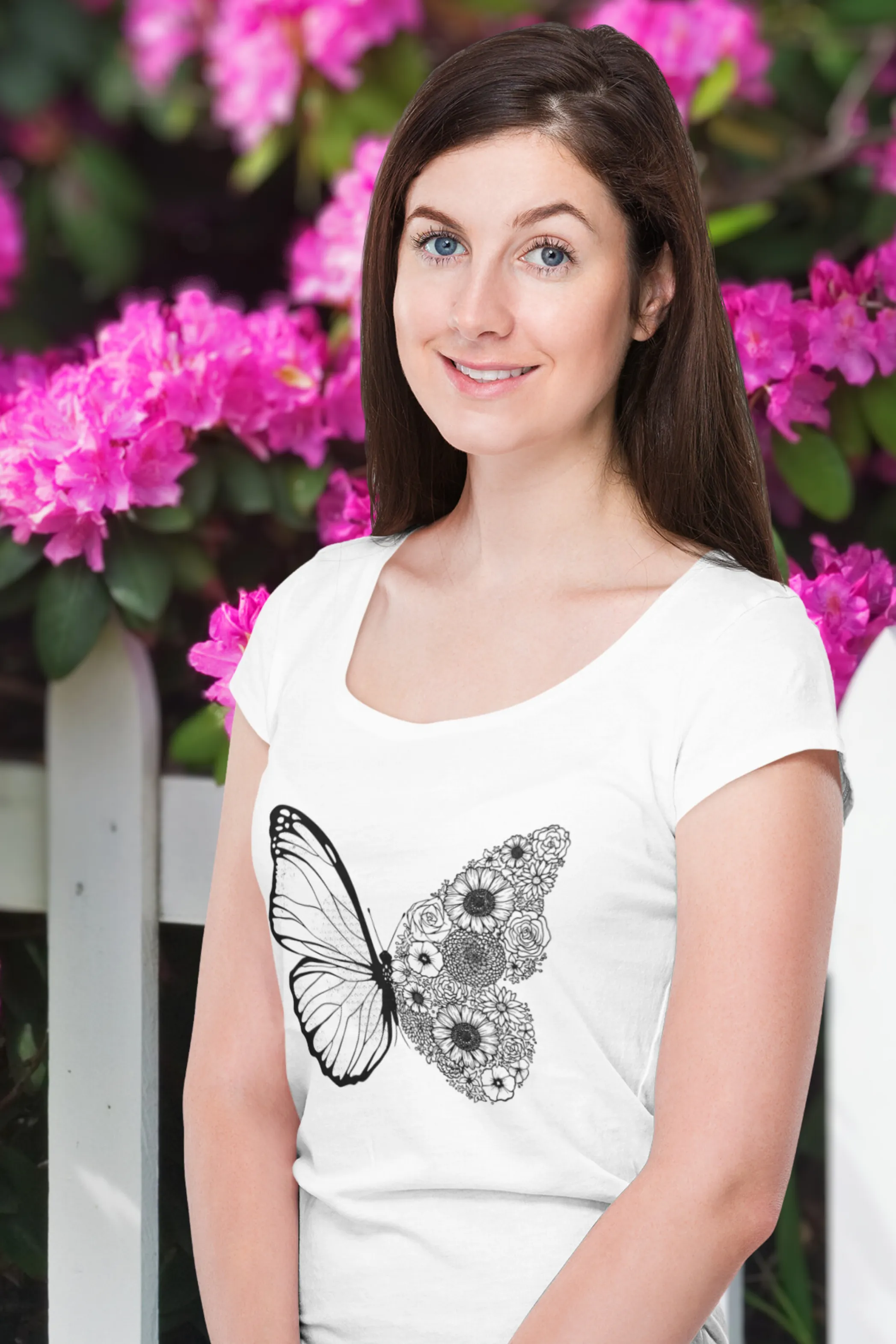 Floral Butterfly Printed Scoop Neck T-shirt for women