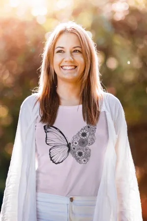 Floral Butterfly Printed Scoop Neck T-shirt for women