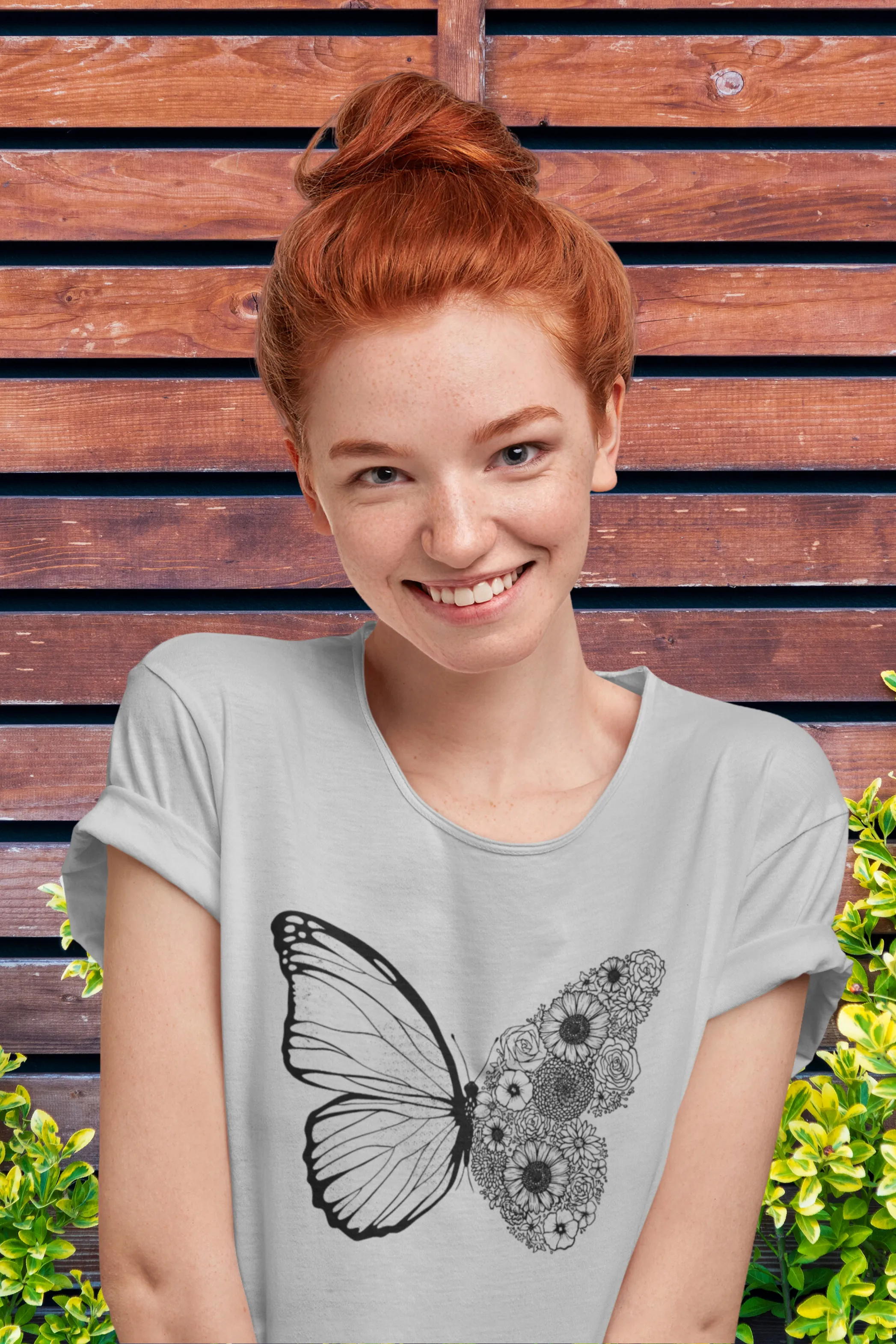 Floral Butterfly Printed Scoop Neck T-shirt for women