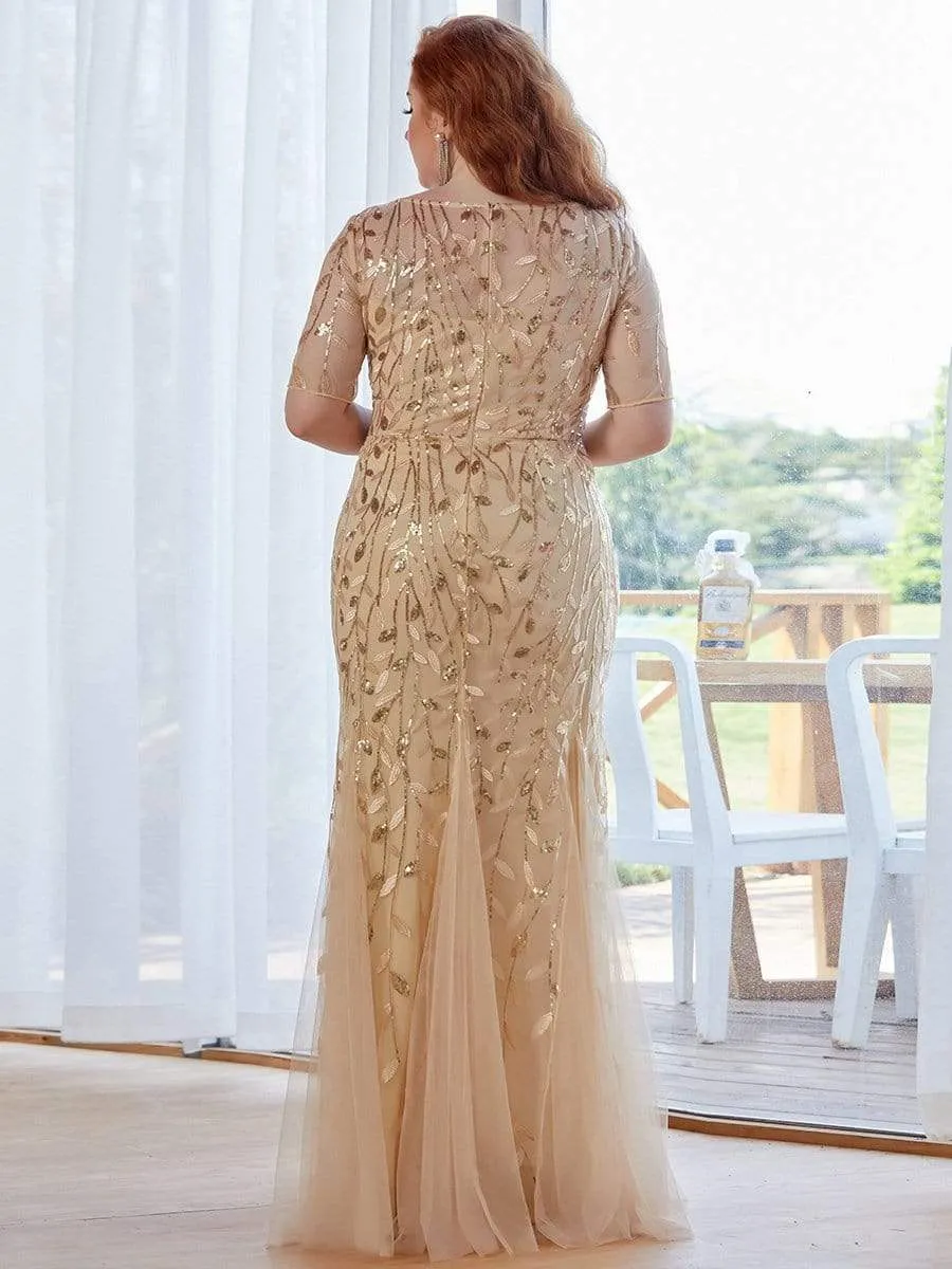 Floral Sequin Print Maxi Long Plus Size Mermaid Tulle Dresses