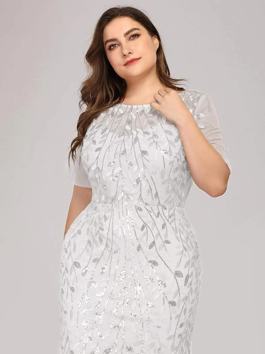 Floral Sequin Print Maxi Long Plus Size Mermaid Tulle Dresses