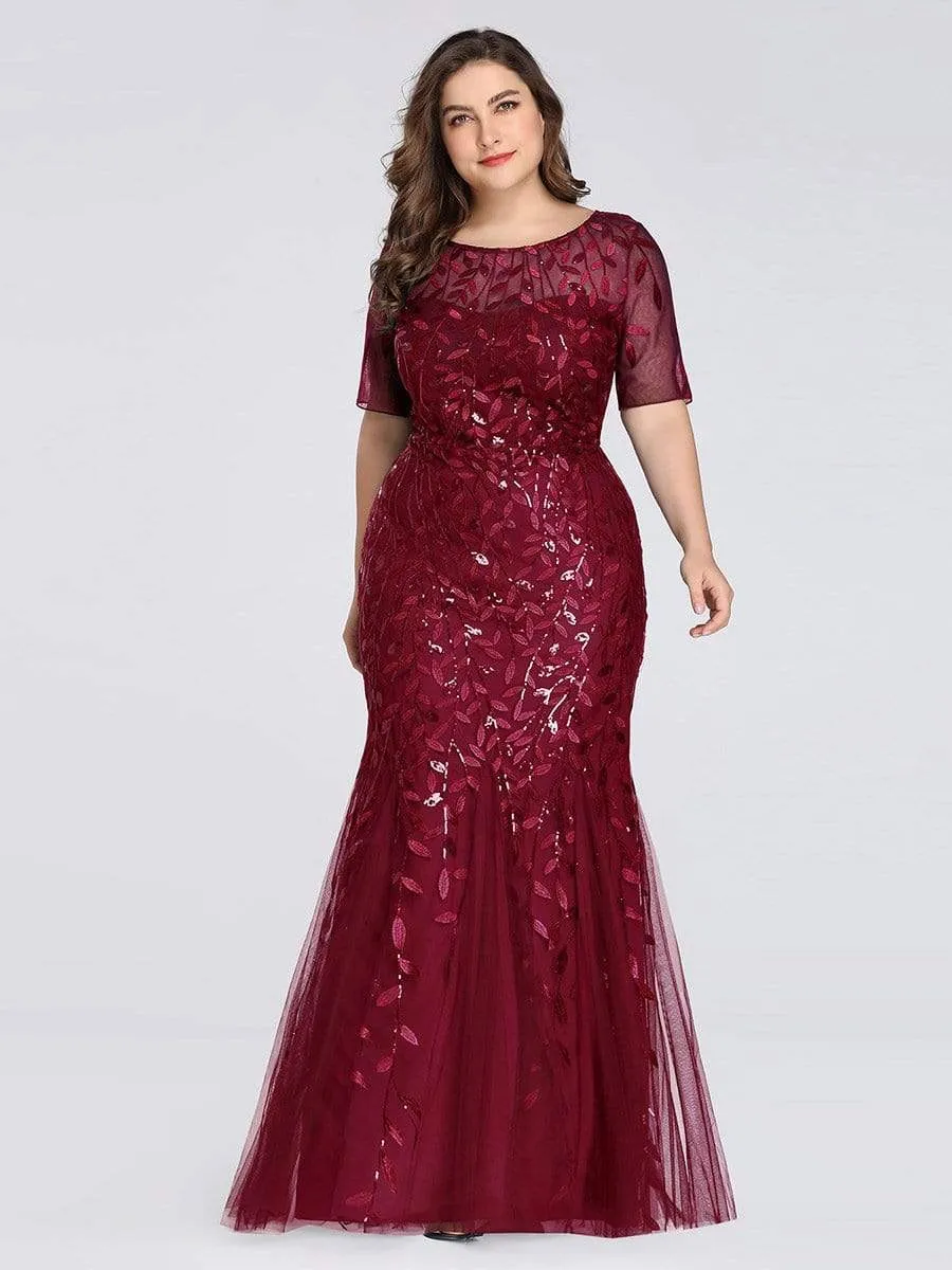 Floral Sequin Print Maxi Long Plus Size Mermaid Tulle Dresses