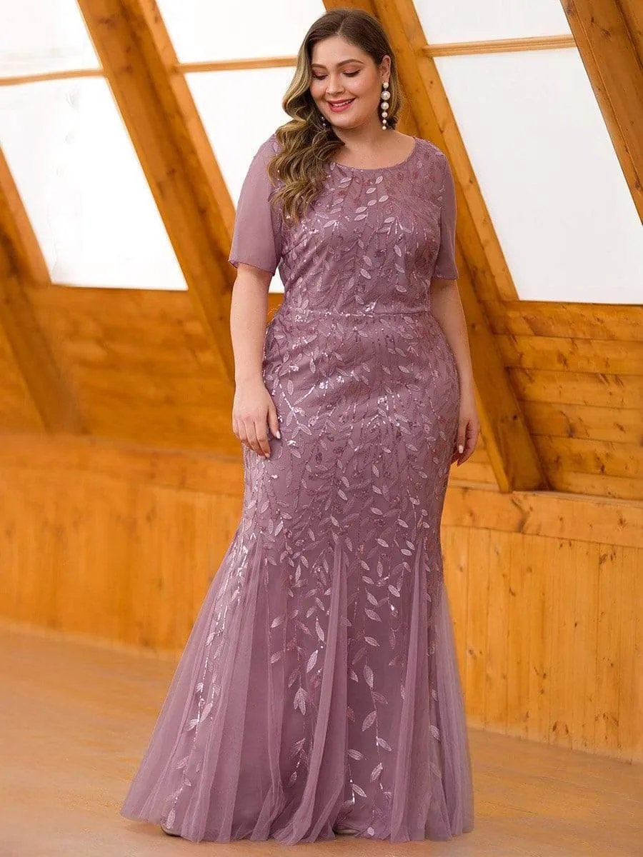 Floral Sequin Print Maxi Long Plus Size Mermaid Tulle Dresses