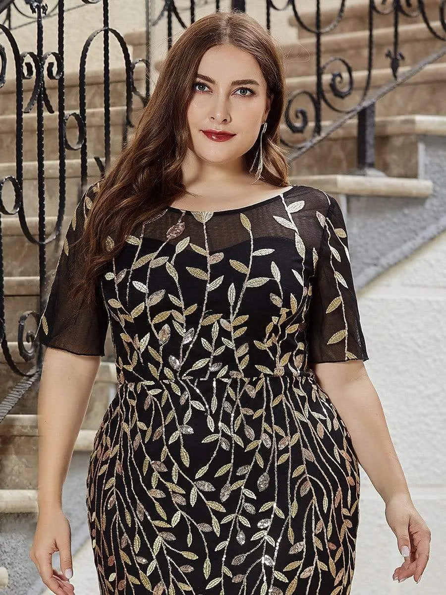 Floral Sequin Print Maxi Long Plus Size Mermaid Tulle Dresses