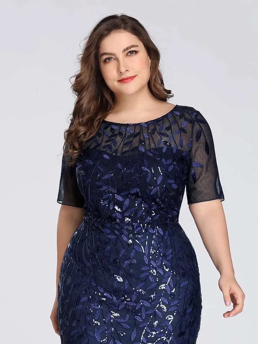 Floral Sequin Print Maxi Long Plus Size Mermaid Tulle Dresses