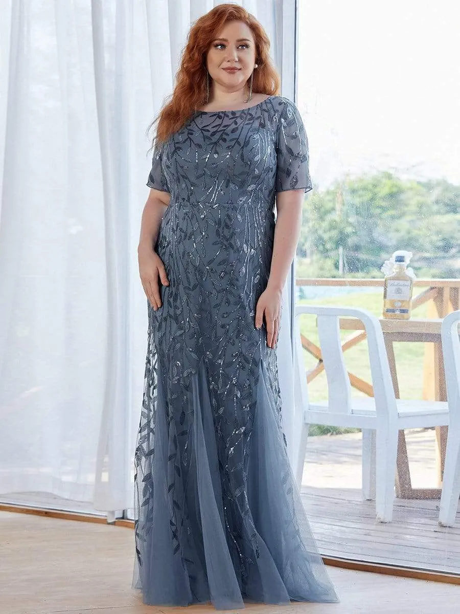 Floral Sequin Print Maxi Long Plus Size Mermaid Tulle Dresses
