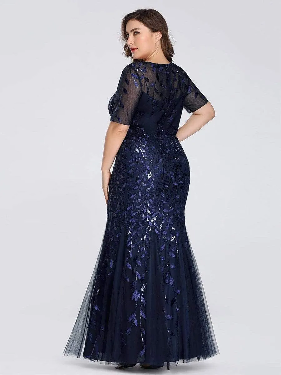 Floral Sequin Print Maxi Long Plus Size Mermaid Tulle Dresses