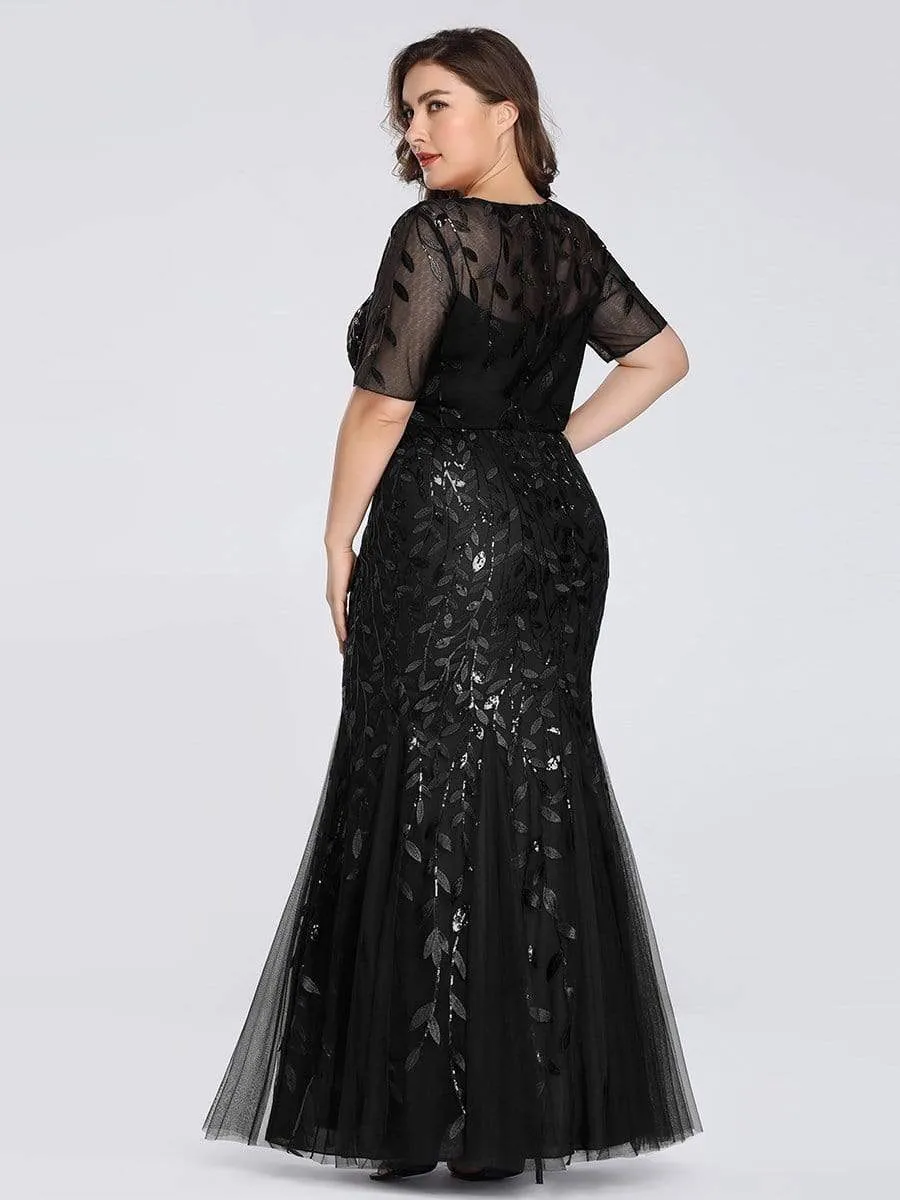 Floral Sequin Print Maxi Long Plus Size Mermaid Tulle Dresses