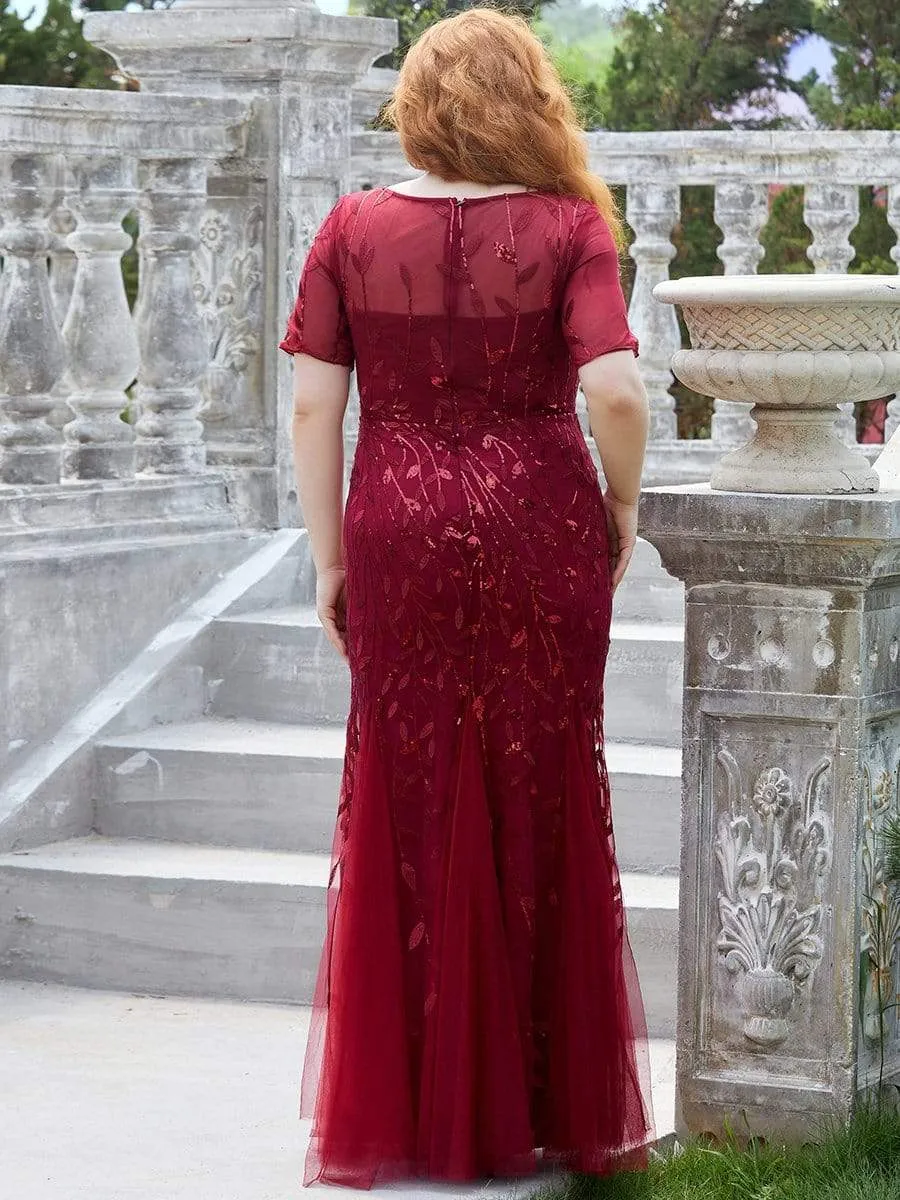 Floral Sequin Print Maxi Long Plus Size Mermaid Tulle Dresses