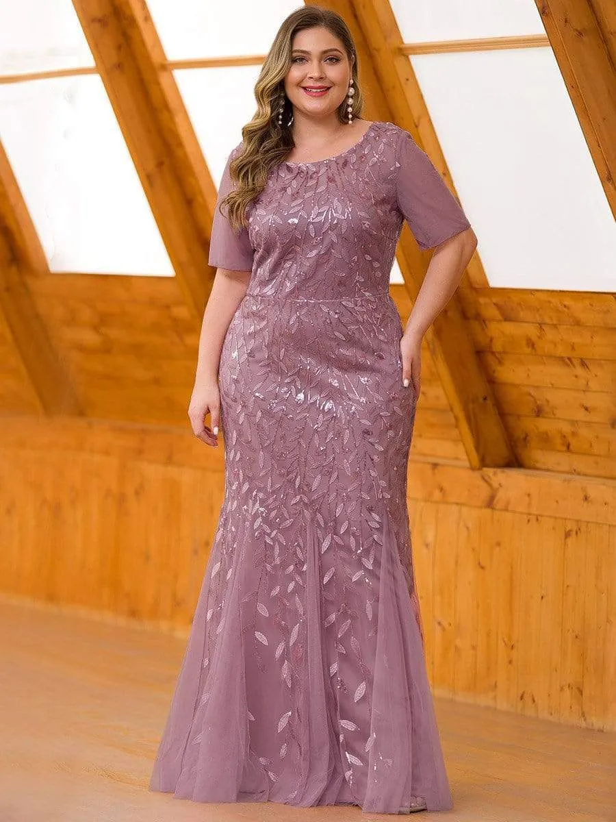 Floral Sequin Print Maxi Long Plus Size Mermaid Tulle Dresses