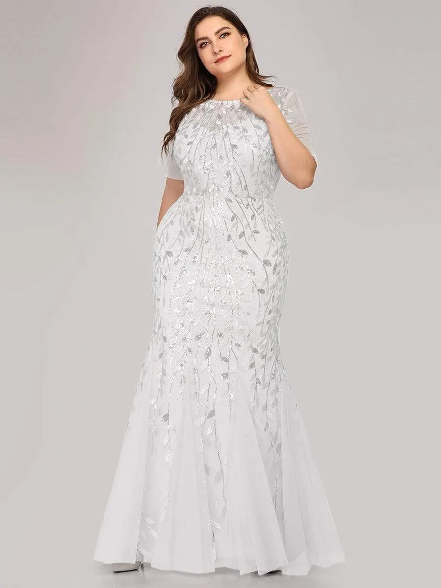 Floral Sequin Print Maxi Long Plus Size Mermaid Tulle Dresses