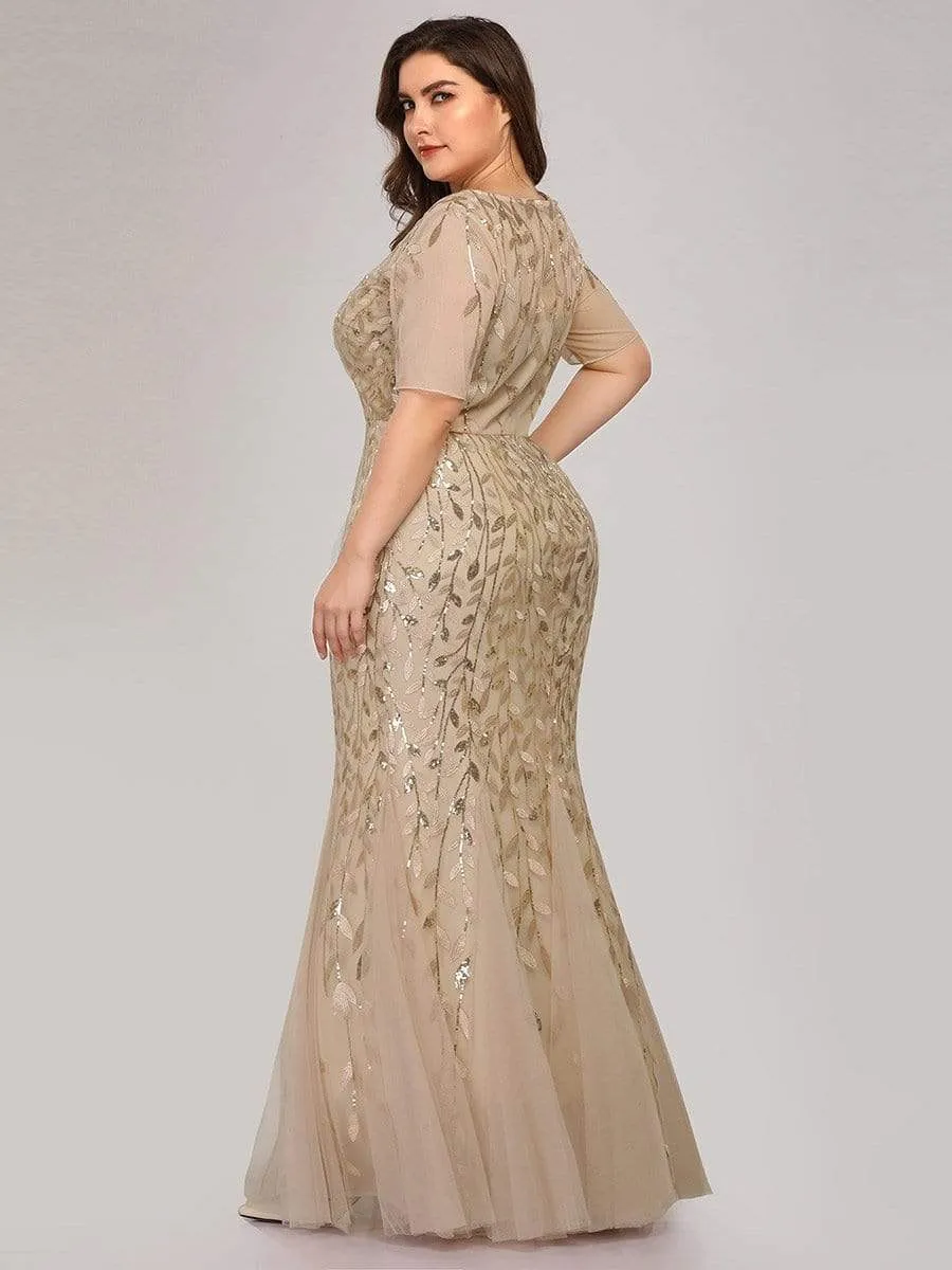 Floral Sequin Print Maxi Long Plus Size Mermaid Tulle Dresses