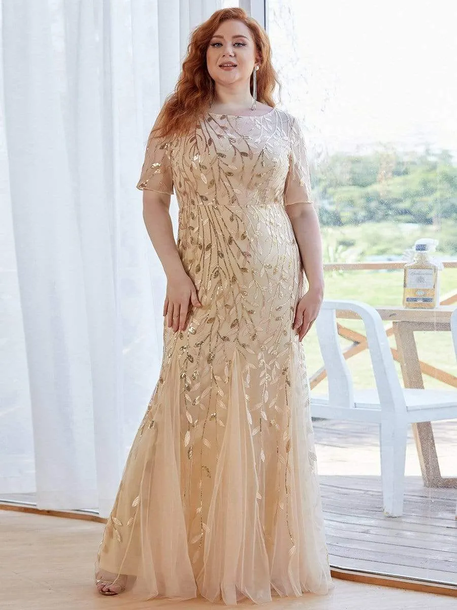 Floral Sequin Print Maxi Long Plus Size Mermaid Tulle Dresses