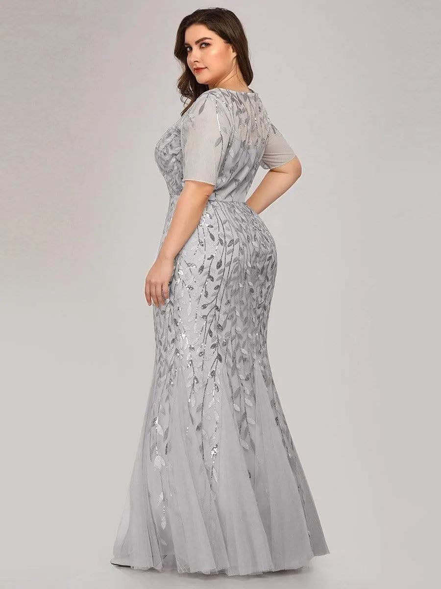 Floral Sequin Print Maxi Long Plus Size Mermaid Tulle Dresses