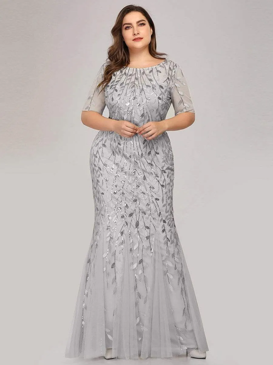 Floral Sequin Print Maxi Long Plus Size Mermaid Tulle Dresses