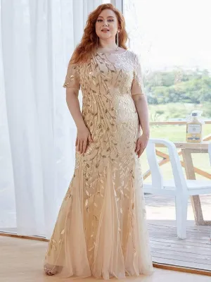 Floral Sequin Print Maxi Long Plus Size Mermaid Tulle Dresses