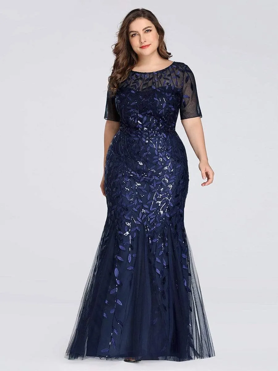 Floral Sequin Print Maxi Long Plus Size Mermaid Tulle Dresses