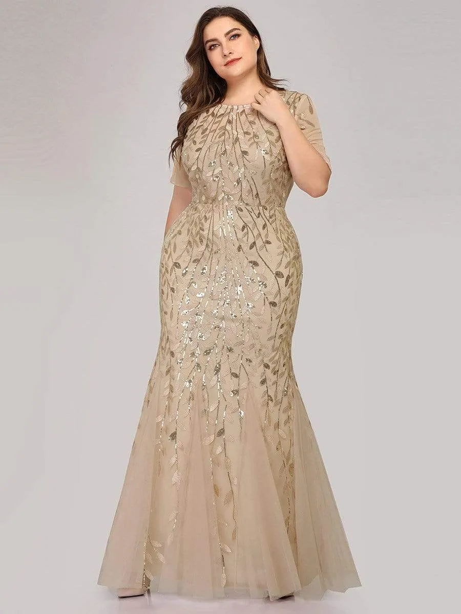 Floral Sequin Print Maxi Long Plus Size Mermaid Tulle Dresses