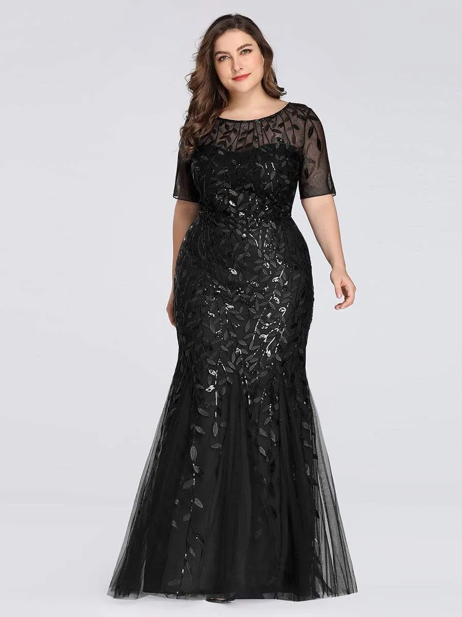 Floral Sequin Print Maxi Long Plus Size Mermaid Tulle Dresses