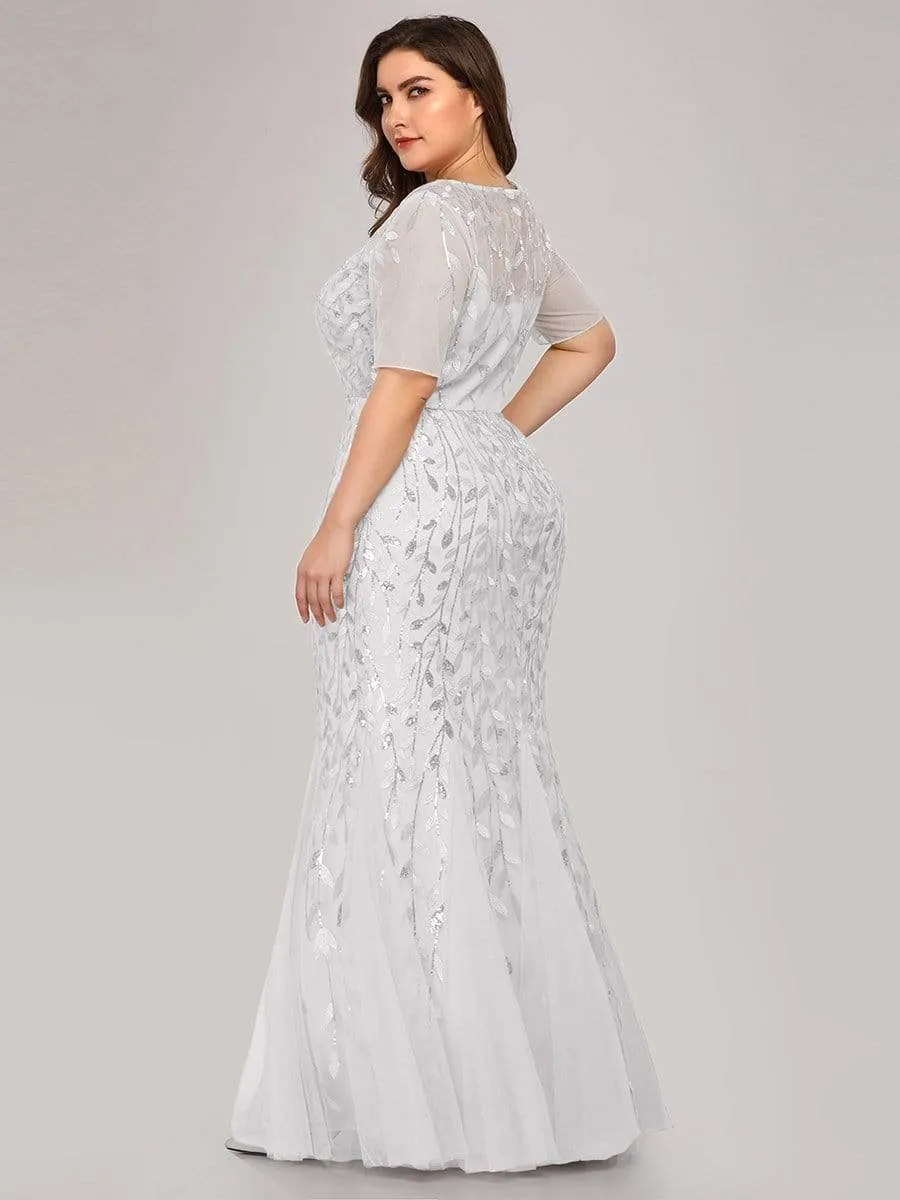 Floral Sequin Print Maxi Long Plus Size Mermaid Tulle Dresses