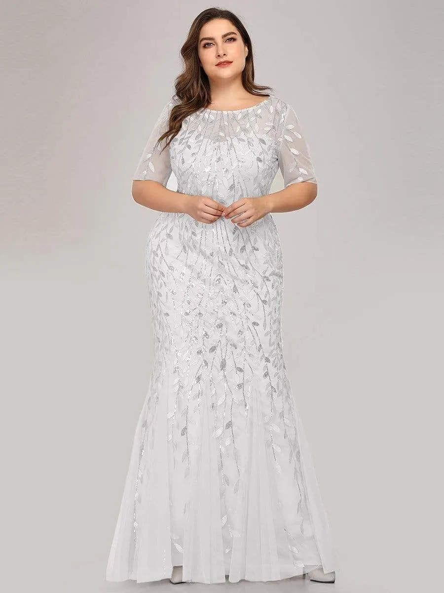 Floral Sequin Print Maxi Long Plus Size Mermaid Tulle Dresses