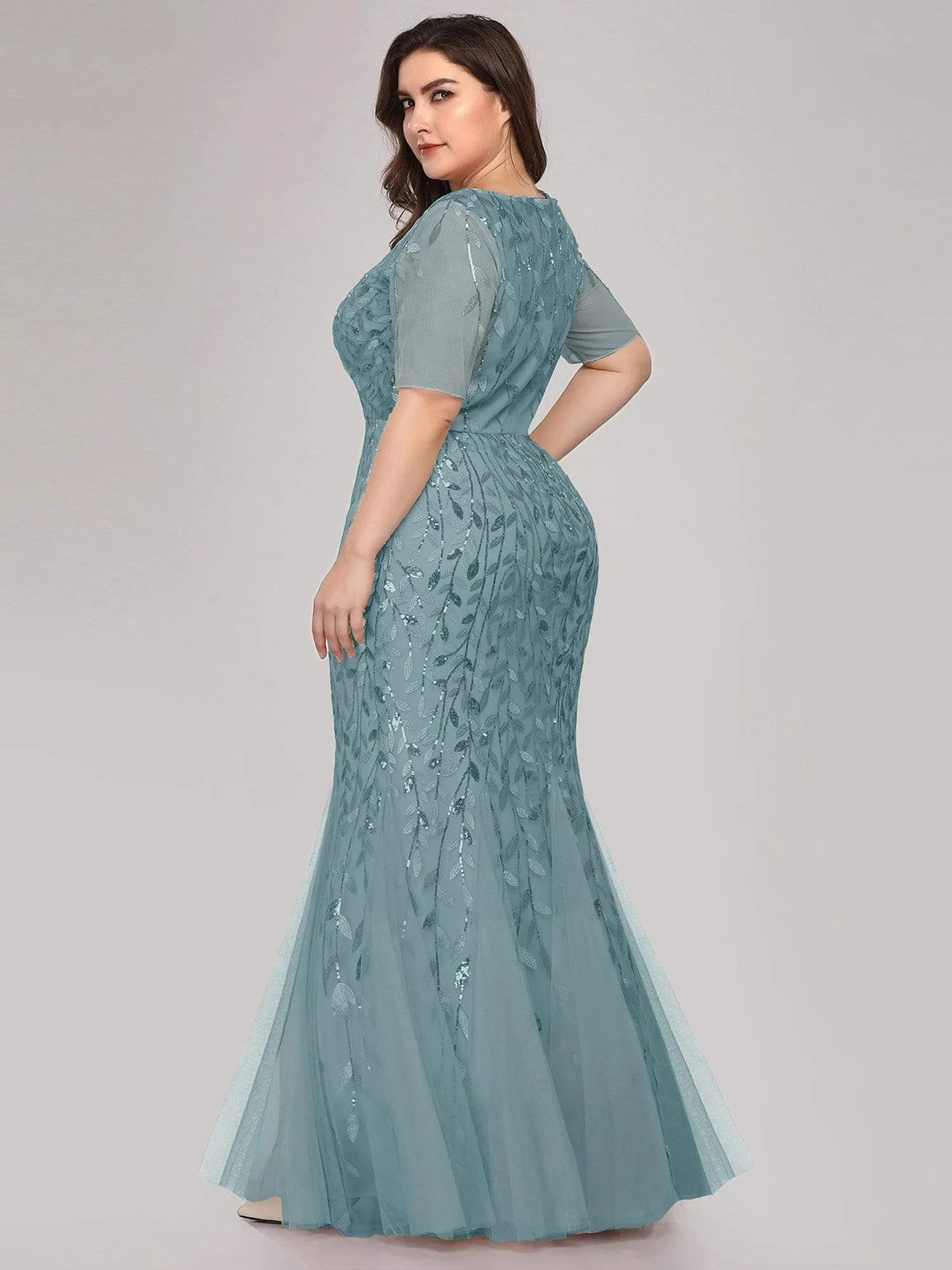 Floral Sequin Print Maxi Long Plus Size Mermaid Tulle Dresses