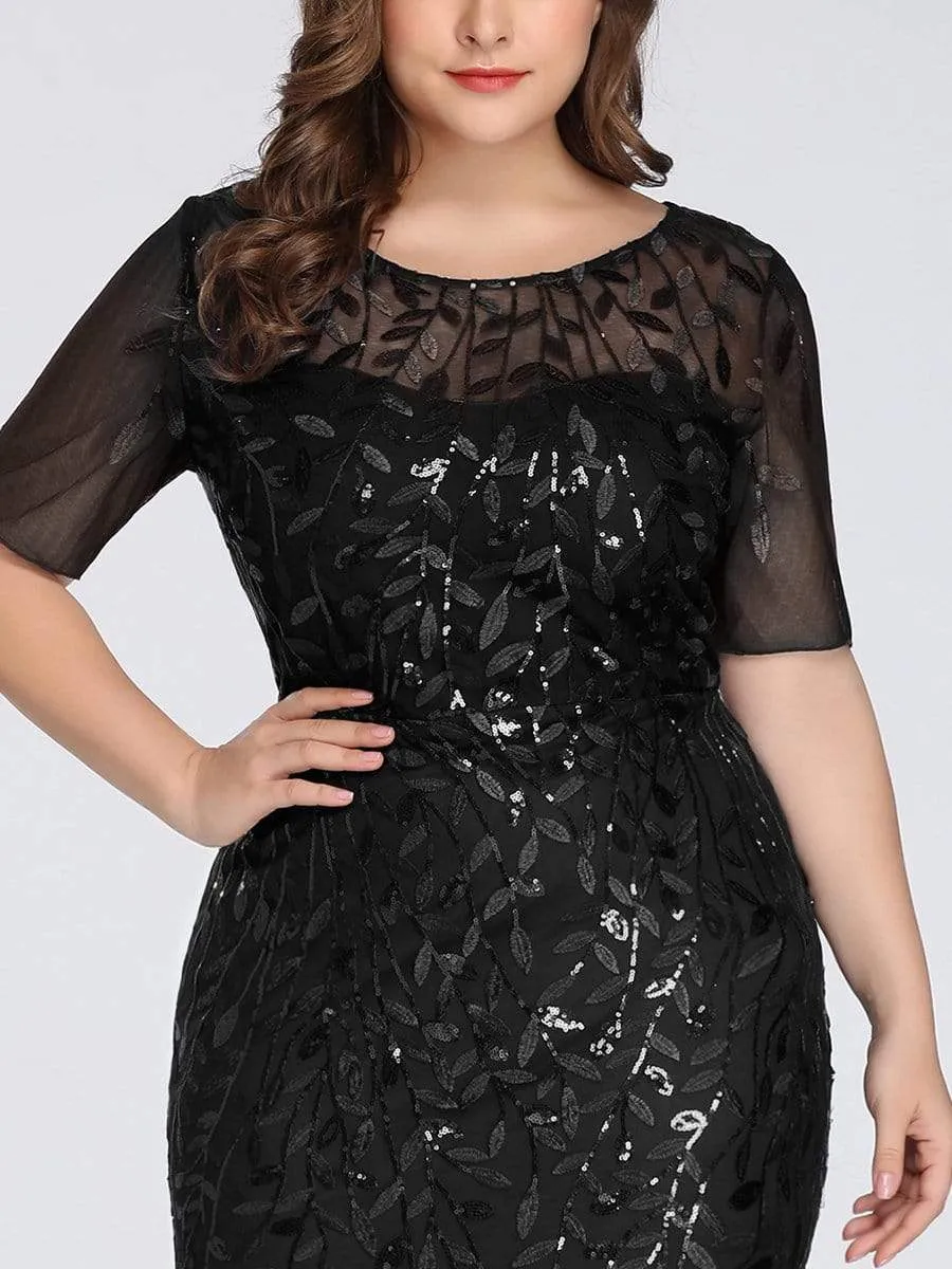 Floral Sequin Print Maxi Long Plus Size Mermaid Tulle Dresses