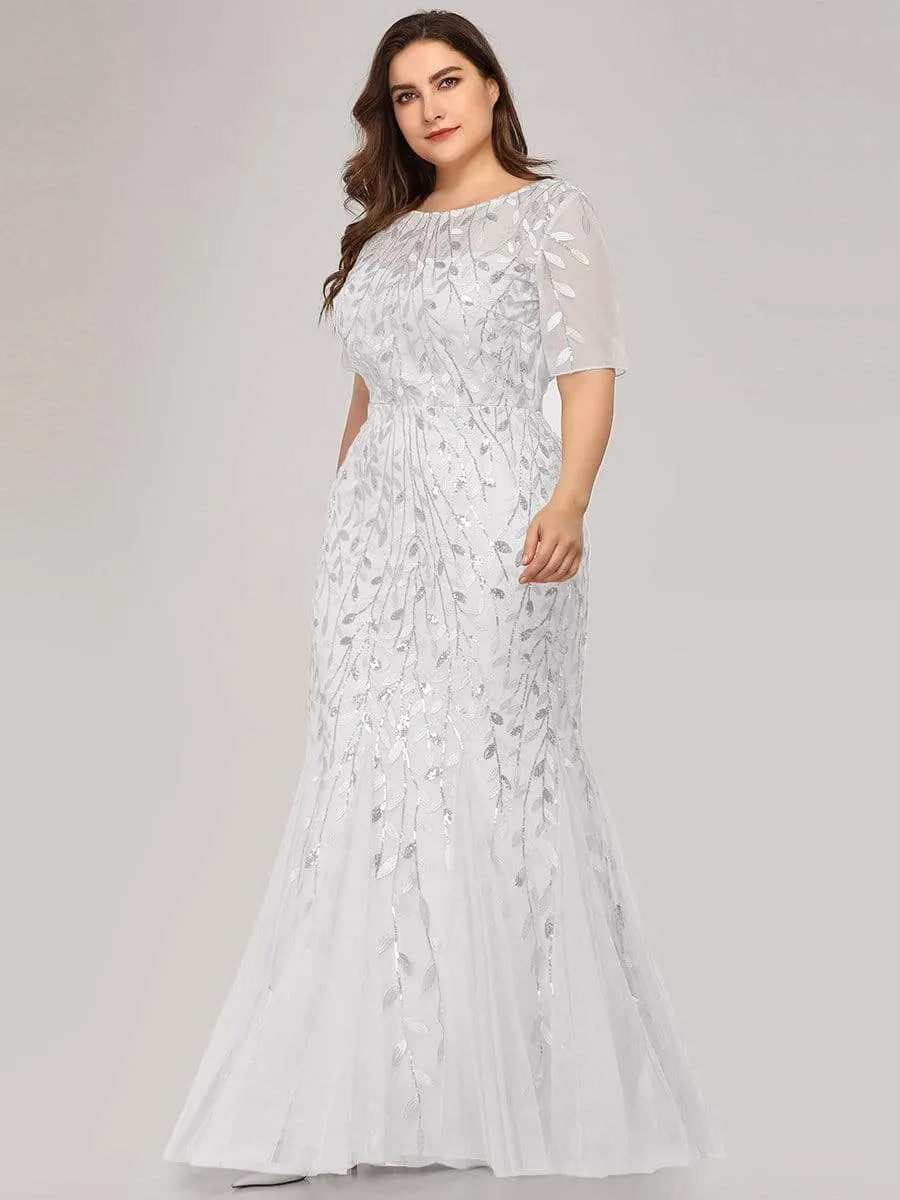 Floral Sequin Print Maxi Long Plus Size Mermaid Tulle Dresses