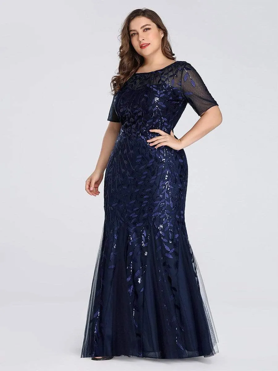 Floral Sequin Print Maxi Long Plus Size Mermaid Tulle Dresses