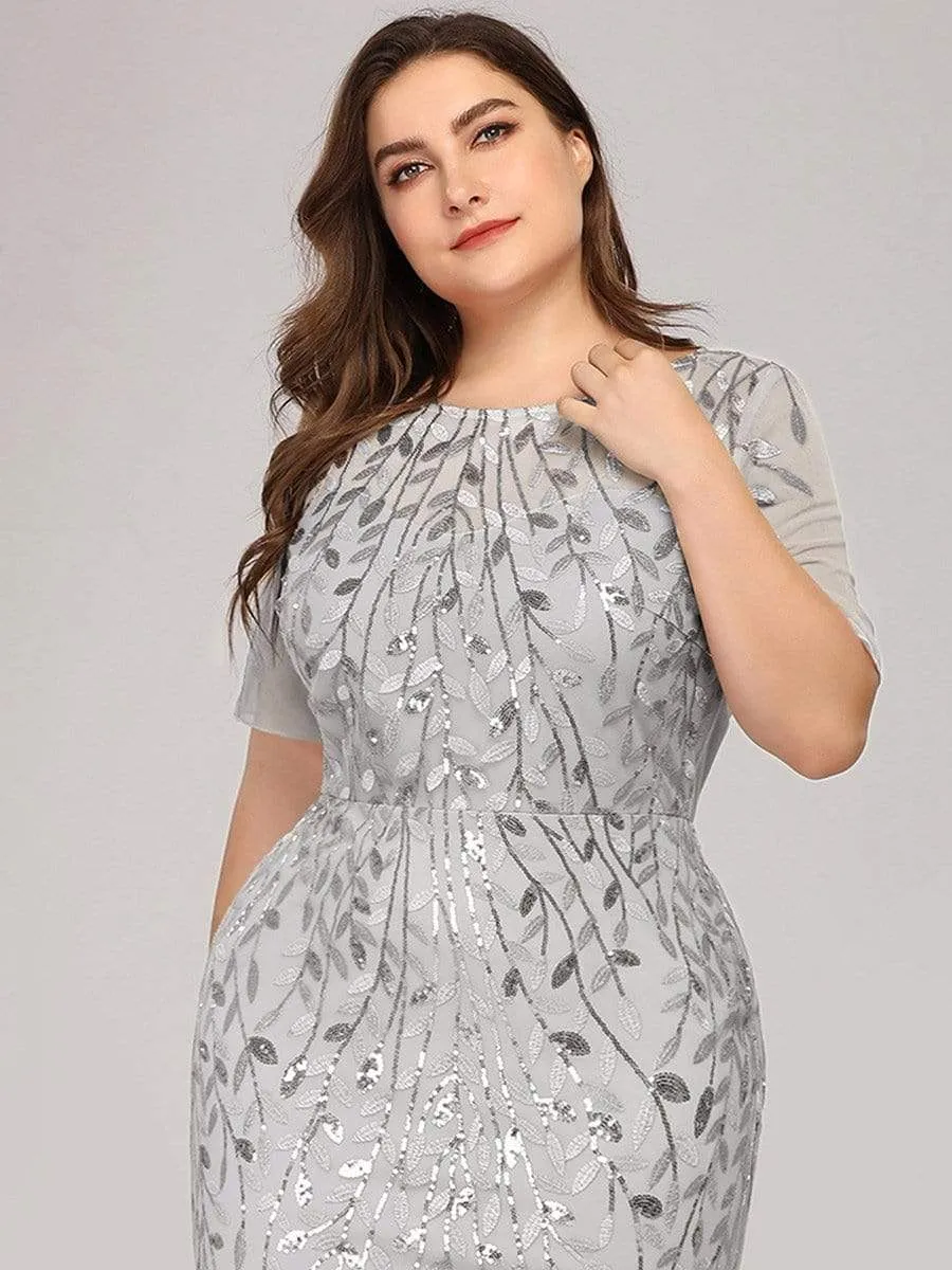Floral Sequin Print Maxi Long Plus Size Mermaid Tulle Dresses