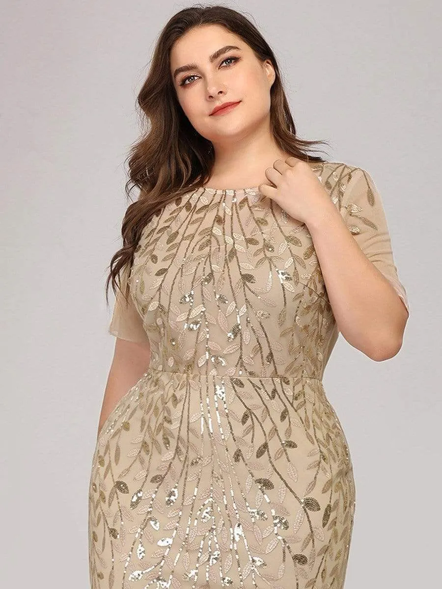 Floral Sequin Print Maxi Long Plus Size Mermaid Tulle Dresses