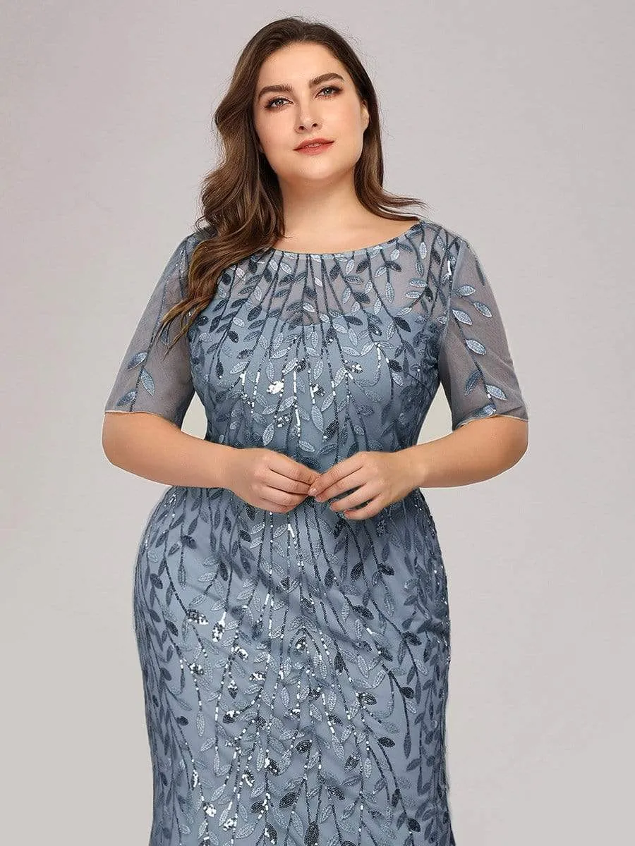 Floral Sequin Print Maxi Long Plus Size Mermaid Tulle Dresses