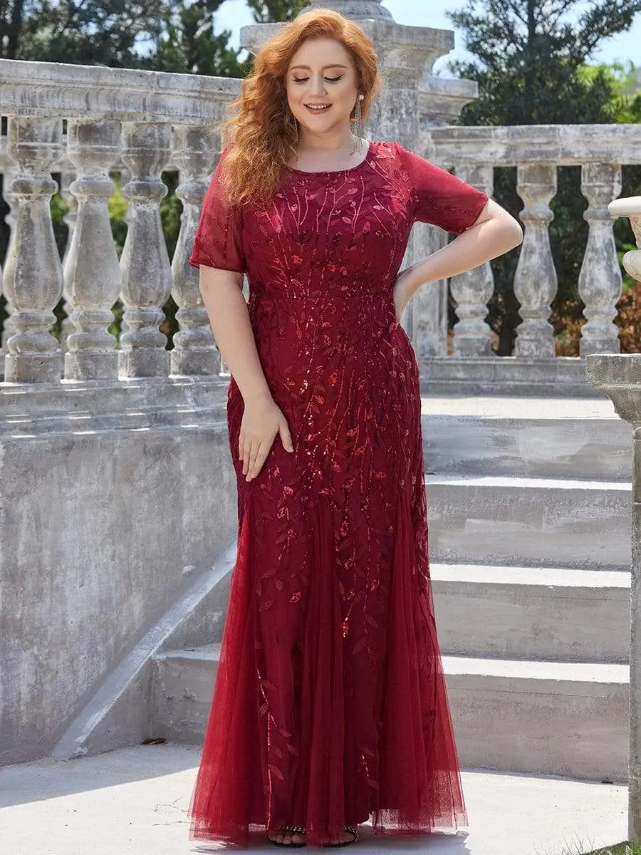 Floral Sequin Print Maxi Long Plus Size Mermaid Tulle Dresses