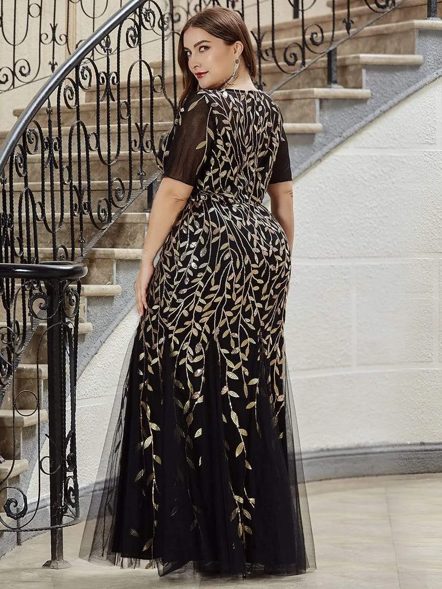 Floral Sequin Print Maxi Long Plus Size Mermaid Tulle Dresses