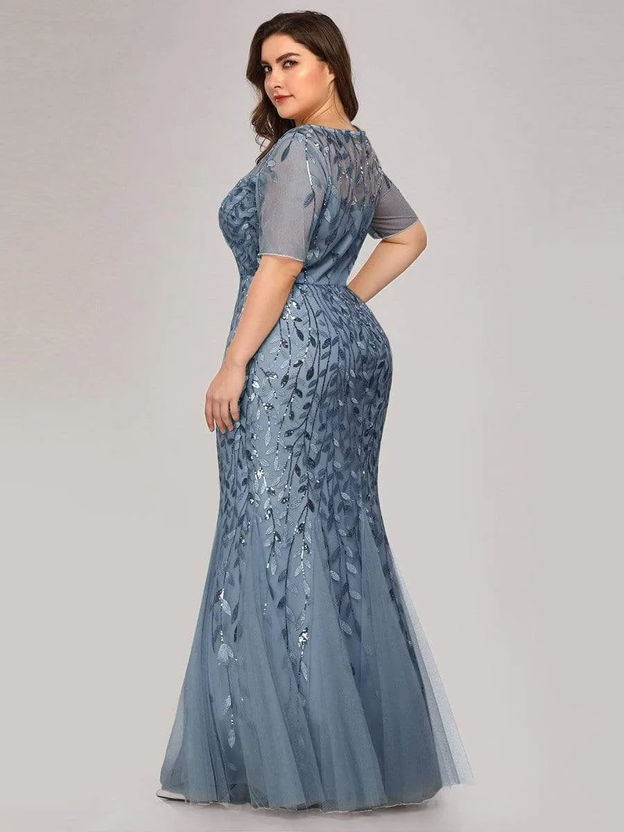 Floral Sequin Print Maxi Long Plus Size Mermaid Tulle Dresses