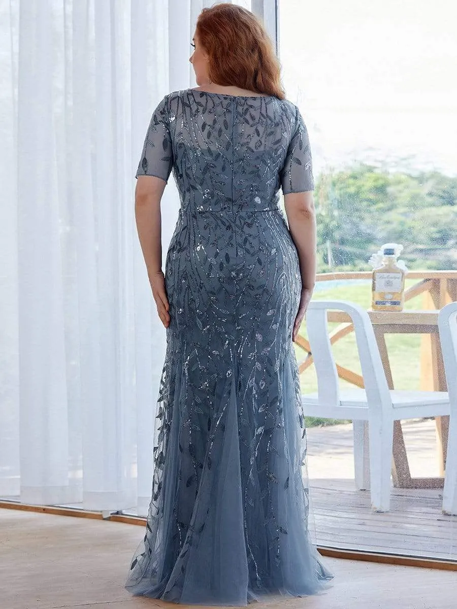 Floral Sequin Print Maxi Long Plus Size Mermaid Tulle Dresses