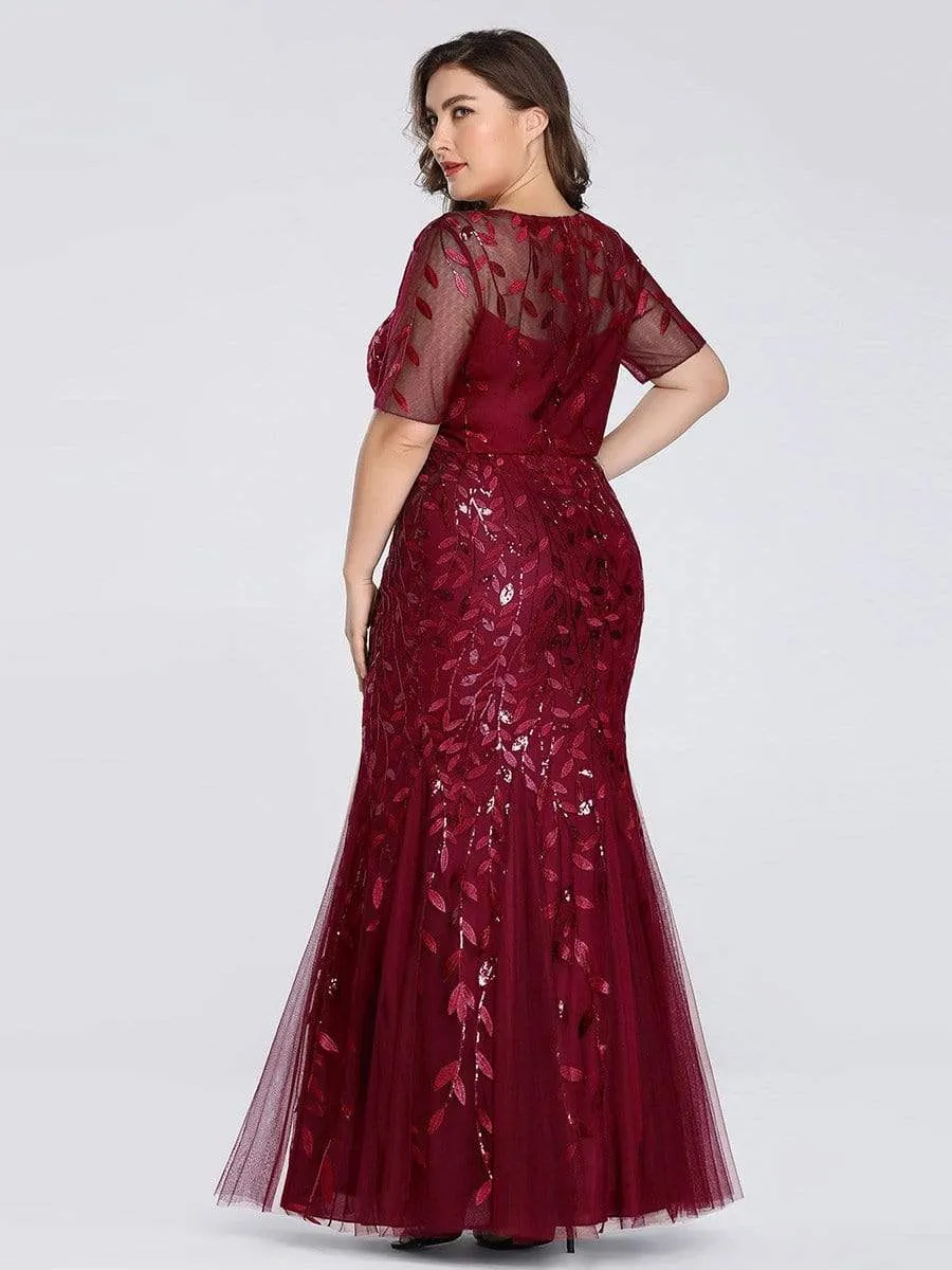 Floral Sequin Print Maxi Long Plus Size Mermaid Tulle Dresses