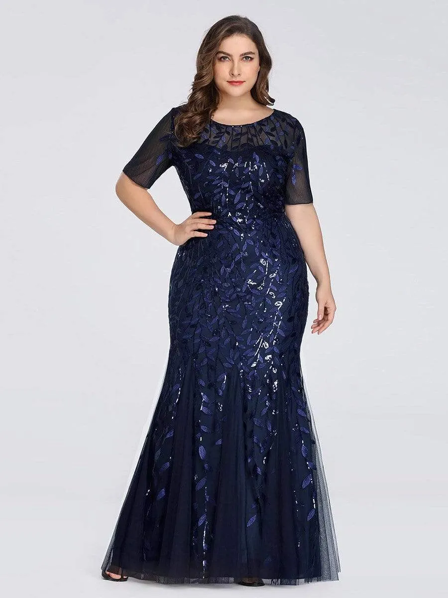 Floral Sequin Print Maxi Long Plus Size Mermaid Tulle Dresses