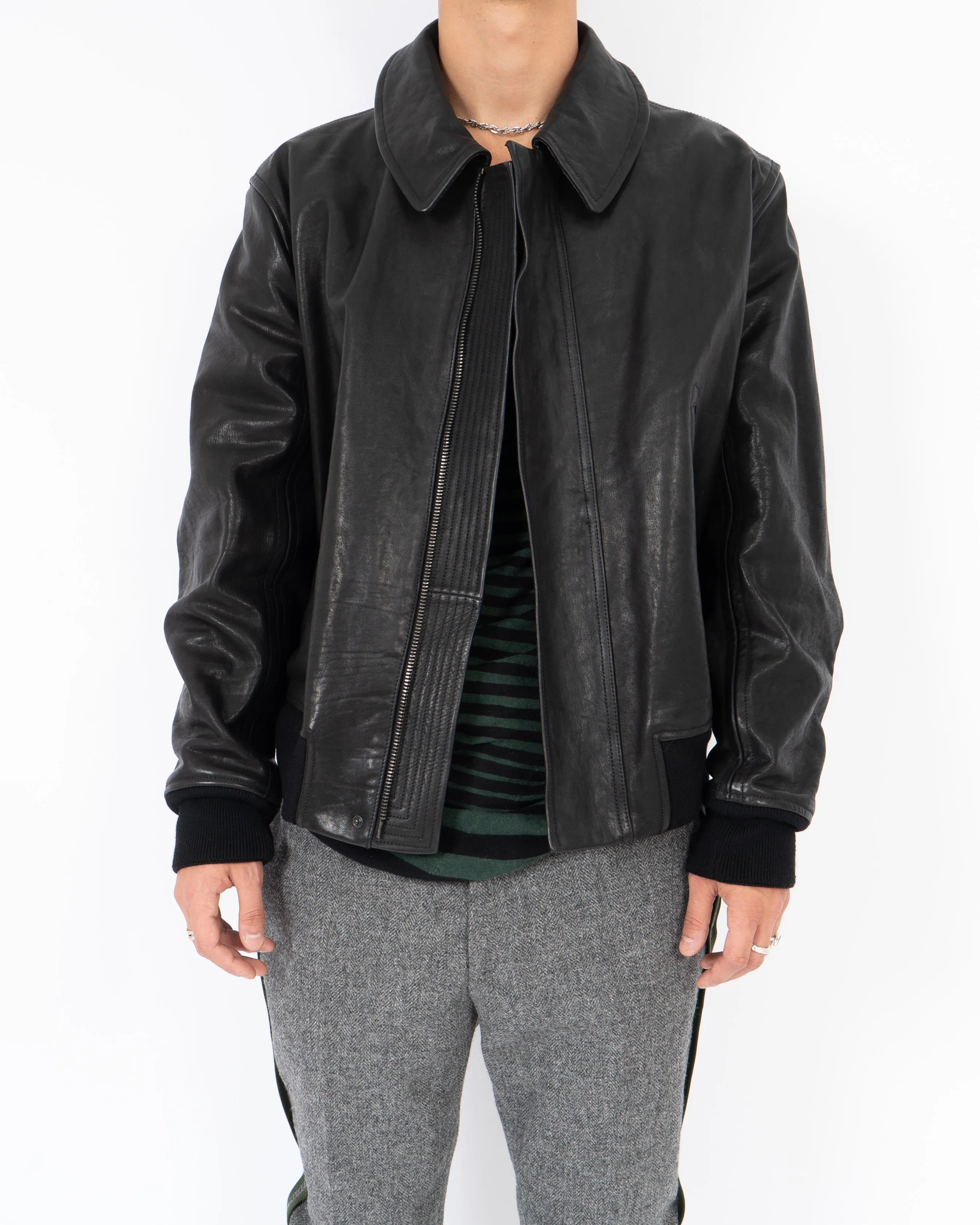 FW14 Crocodile Collar Leather Bomber