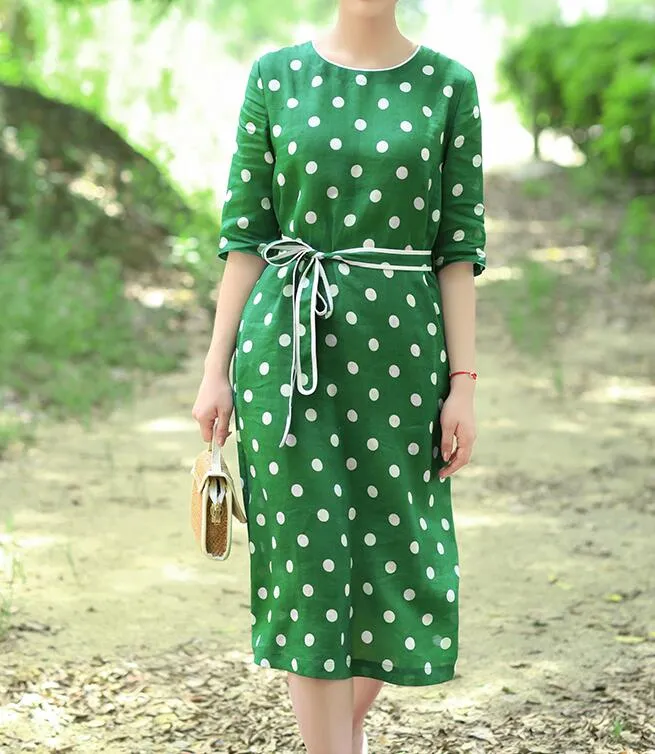 Green Dot Women Dresses Ramie Casual Spring Linen Women Dresses SSM97215