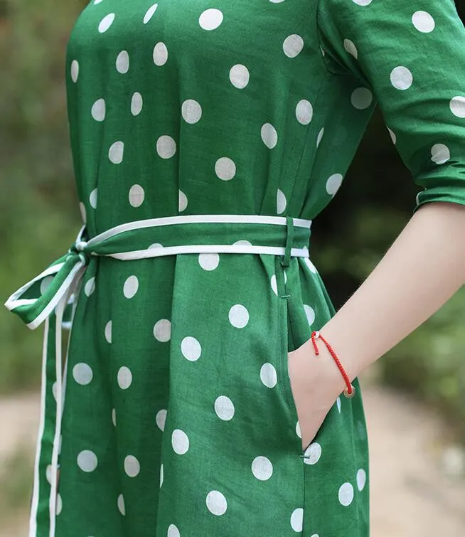 Green Dot Women Dresses Ramie Casual Spring Linen Women Dresses SSM97215
