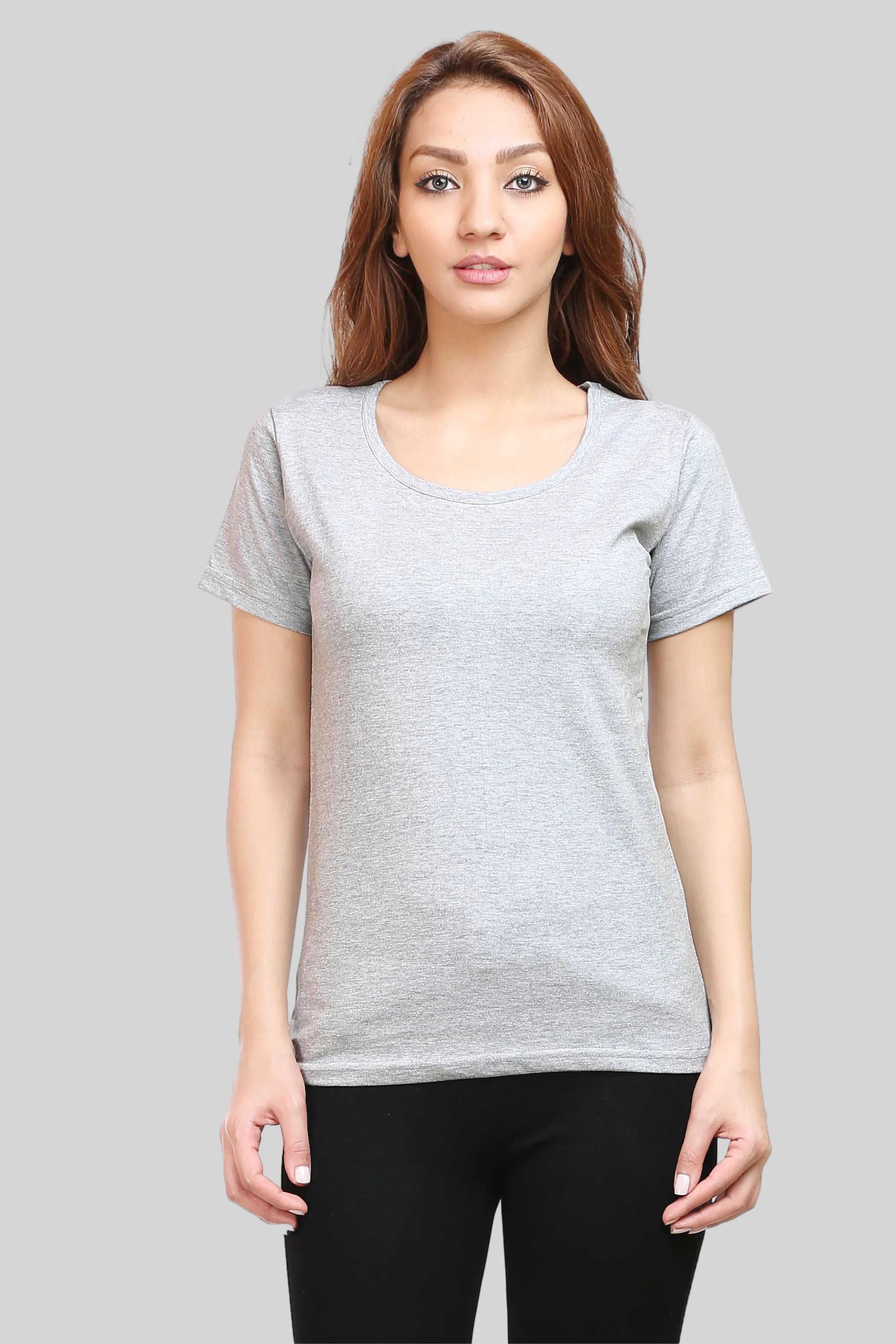 Grey Melange Scoop Neck T-shirt for women