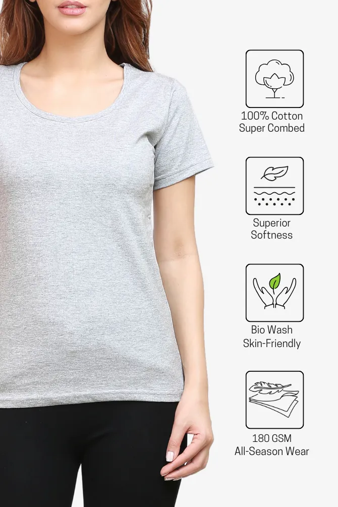 Grey Melange Scoop Neck T-shirt for women