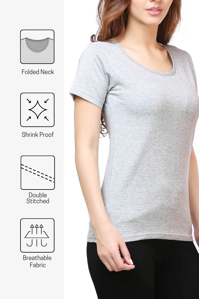 Grey Melange Scoop Neck T-shirt for women
